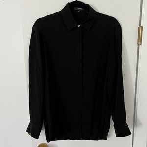 Theory Silk Button Down Blouse, Black, Size P